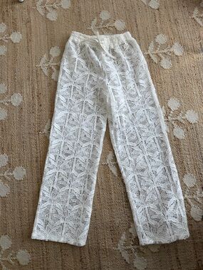 Anthropologie White Crochet Wide-Leg Pants